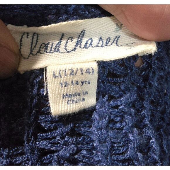 Navy Open Knit Cardigan With Lace Hem For Teens By Cloud Chaser boho soft - Picture 5 of 5